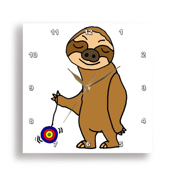 3drose, Funny Sloth Playing with Yoyo Cartoon, 13x13 Wall Clock