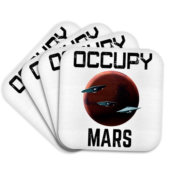 3drose, Funny Space Mars Exploration and Colonization Occupy Mars with Ufos., Set of 4 Coasters - Soft