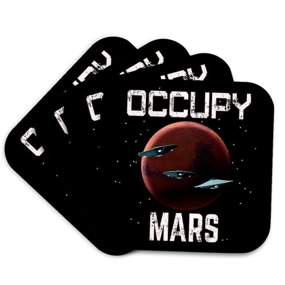 3drose, Funny Space Mars Exploration and Colonization Occupy Mars with Ufos., Set of 4 Coasters - Soft