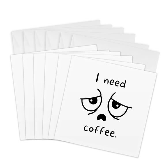 3drose, Funny Stressed Face - I Need Coffee, 6 Greeting Cards with Envelopes