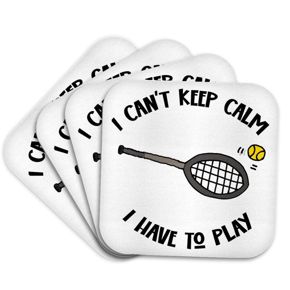 3drose, Funny Tennis Racket I Cant Keep Calm I Have to Play Tennis Player, Set of 4 Coasters - Cork