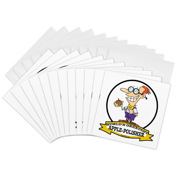 3drose, Funny Worlds Greatest Apple Polisher Cartoon, 12 Greeting Cards with Envelopes