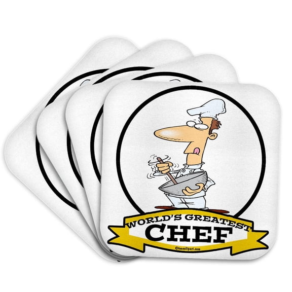 3drose, Funny Worlds Greatest Chef Occupation Job Cartoon, Set of 4 Coasters - Soft