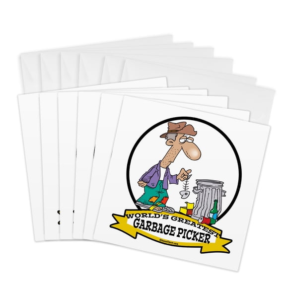 3drose, Funny Worlds Greatest Garbage Picker Cartoon, 6 Greeting Cards with Envelopes