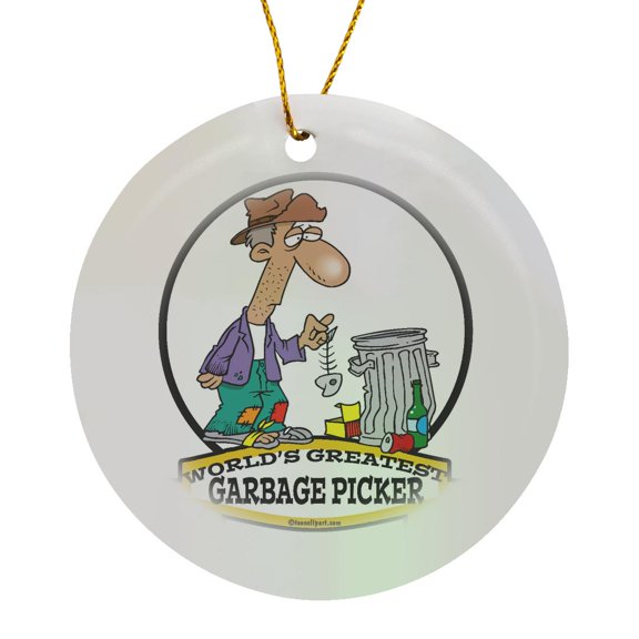 3drose, Funny Worlds Greatest Garbage Picker Cartoon, Circle Porcelain Ornament