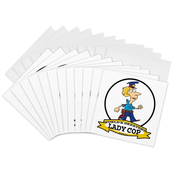 3drose, Funny Worlds Greatest Lady Cop Occupation Job Cartoon, 12 Greeting Cards with Envelopes