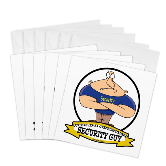 3drose, Funny Worlds Greatest Security Guy Occupation Job Cartoon, 6 Greeting Cards with Envelopes