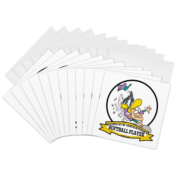 3drose, Funny Worlds Greatest Softball Player Cartoon, 12 Greeting Cards with Envelopes
