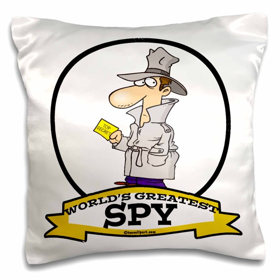 3drose, Funny Worlds Greatest Spy Cartoon, 16x16 inch Pillow Case