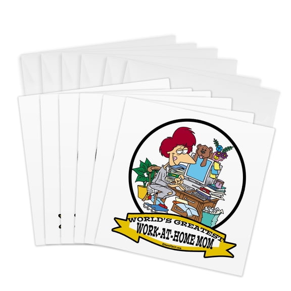 3drose, Funny Worlds Greatest Work at Home Mom Occupation Job Cartoon, 6 Greeting Cards with Envelopes