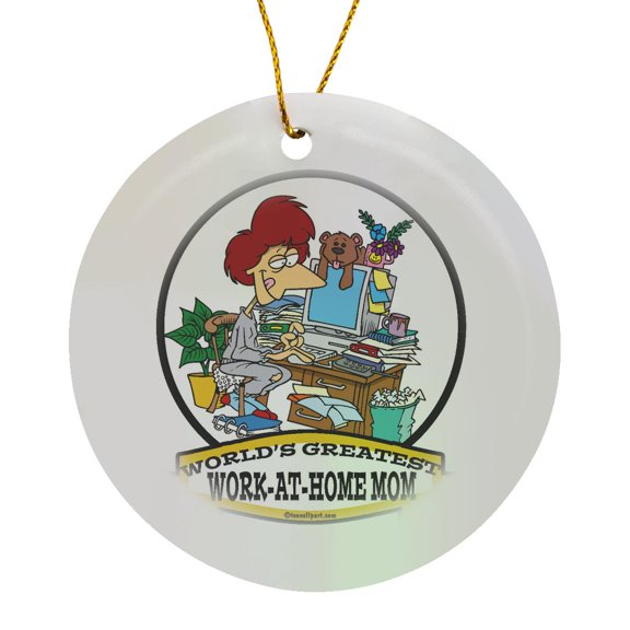 3drose, Funny Worlds Greatest Work at Home Mom Occupation Job Cartoon, Circle Porcelain Ornament