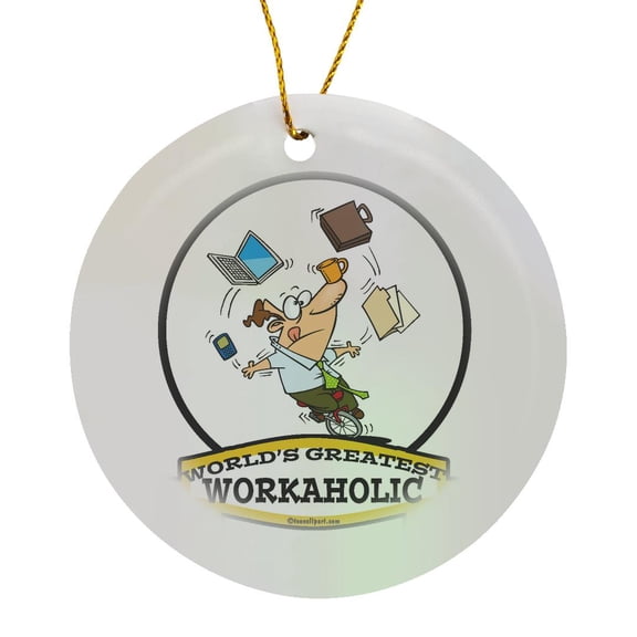 3drose, Funny Worlds Greatest Workaholic Men Cartoon, Circle Porcelain Ornament