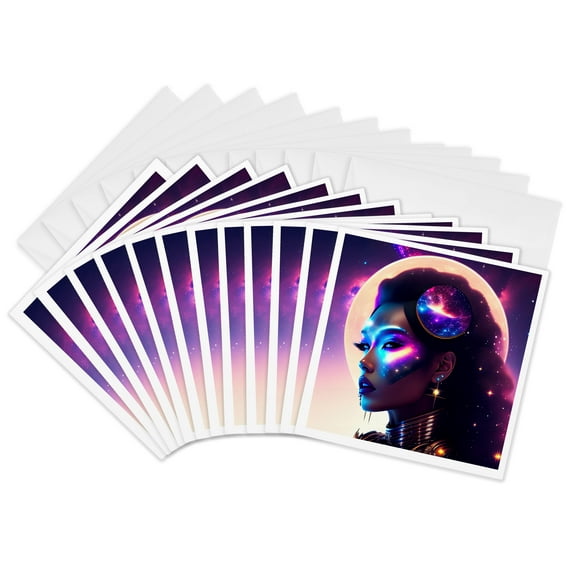 3drose, Futurist Astronaut Beauty. Allegory of Space Travel. Cool Digital Art, 12 Greeting Cards with Envelopes