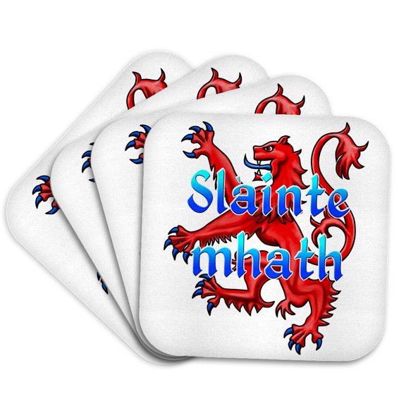 3drose, Gaelic Toast Meaning Good Health with Scottish Lion Rampant., Set of 4 Coasters - Soft