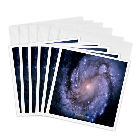 3drose, Galaxy and Nebula - Spiral Galaxy M100, 6 Greeting Cards with Envelopes