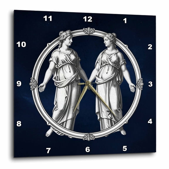 3drose, Gemini Zodiac Twins Celestial Vintage Astrology Art, 10x10 Wall Clock