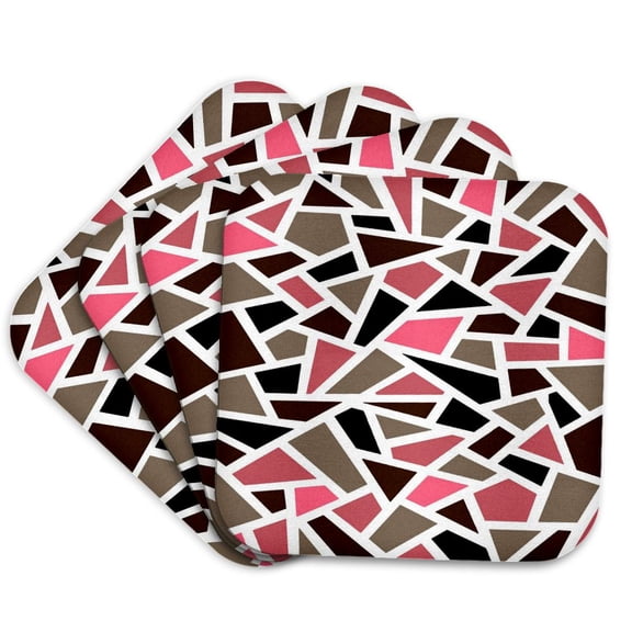 3drose, Geodesic Abstract Pattern Pink Brown Black, Set of 4 Coasters - Soft