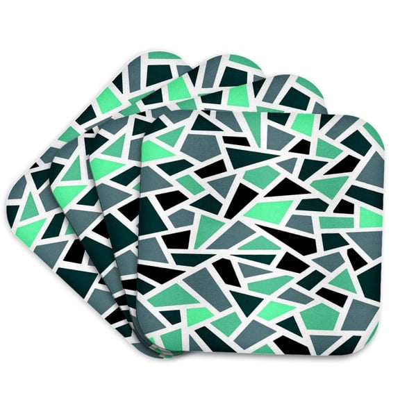3drose, Geodesic Abstract Pattern Teal Blue Green, Set of 4 Coasters - Soft