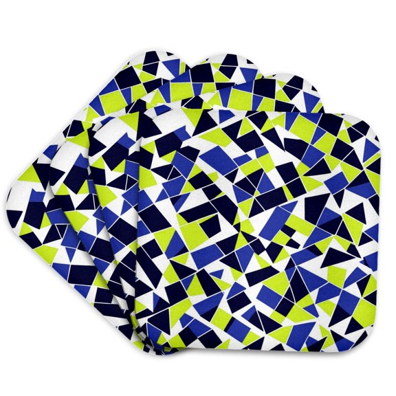 3drose, Geodesic Geometric Abstract Art Blue and Lime Yellow, Set of 4 Coasters - Soft