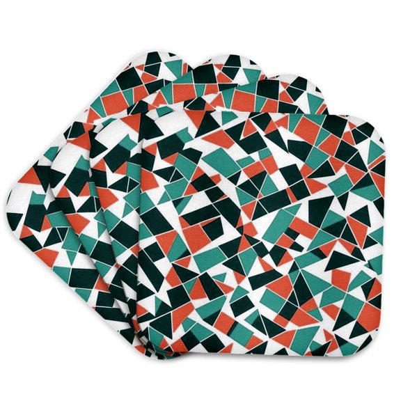 3drose, Geodesic Geometric Abstract Art Orange Teal, Set of 4 Coasters - Soft