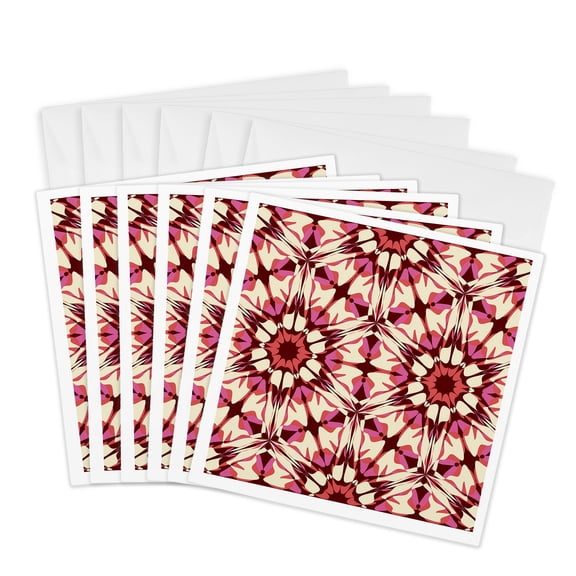 3drose, Geometric Abstract Kaleidoscopic Pattern of Pink and Beige Colors, 6 Greeting Cards with Envelopes
