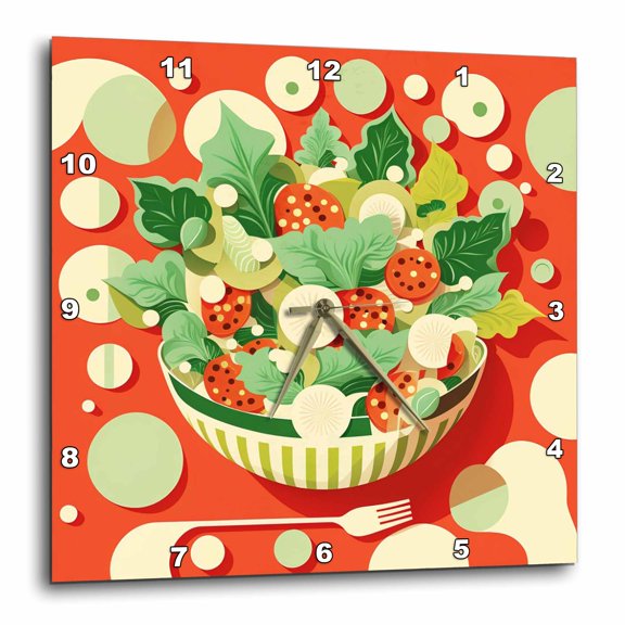 3drose, Geometric Balance Underscores This Salad Illustration, 10x10 Wall Clock