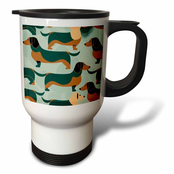 3drose, Geometric Elegance Underscores These Mid-century Dachshunds, 14oz Stainless Steel Travel Mug