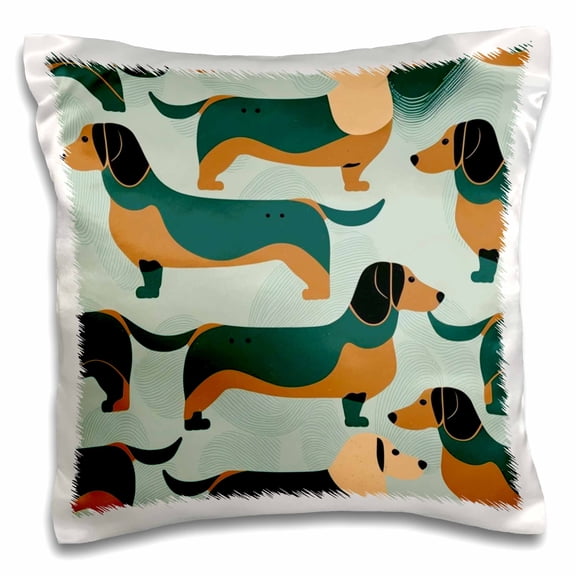 3drose, Geometric Elegance Underscores These Mid-century Dachshunds, 16x16 inch Pillow Case