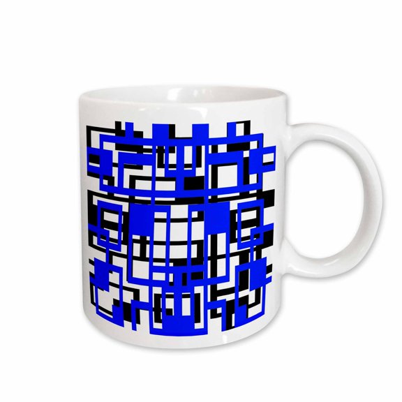3drose, Geometric Shapes Pattern Blue Black on White Background, 11oz Mug