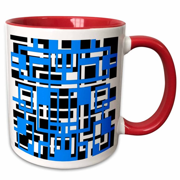 3drose, Geometric Shapes Pattern Light-blue White Cut Out, 11oz Two-tone Red Mug