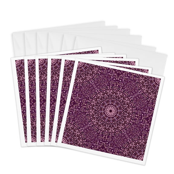 3drose, Geometrical Bohemian Abstract Petal Mandala Pattern Background Art, 6 Greeting Cards with Envelopes