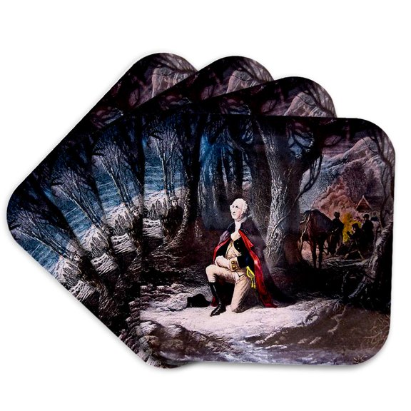 3drose, George Washington Prays at Valley Forge, Set of 4 Coasters - Cork