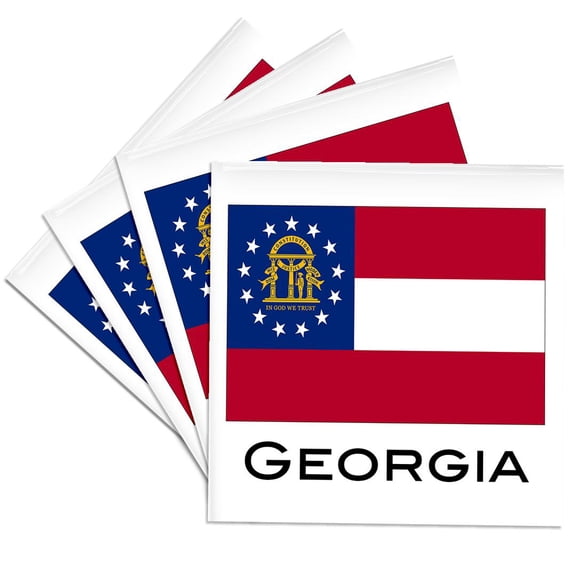 3drose, Georgia State Flag, Set of 4 Ceramic Tile Coasters
