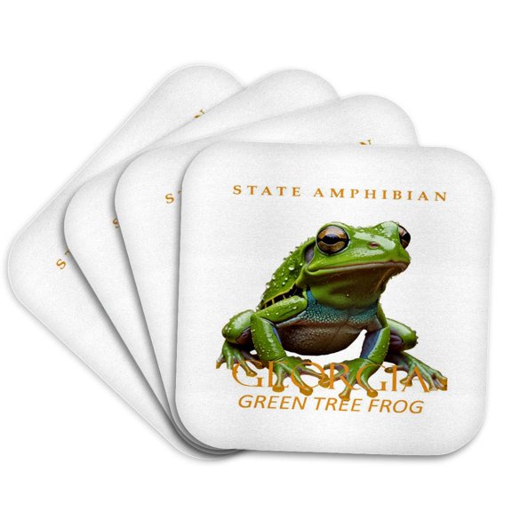 3drose, Georgia Territory Amphibian the Green Tree Frog, Set of 4 Coasters - Soft