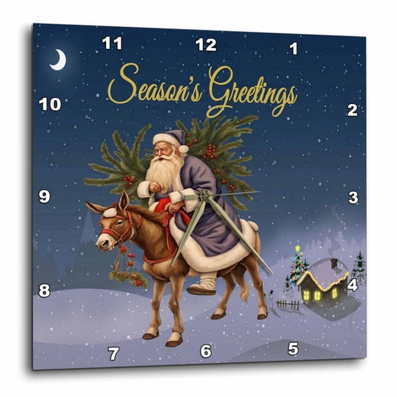 3drose, German Father Christmas Riding a Donkey Seasons Greetings, 10x10 Wall Clock