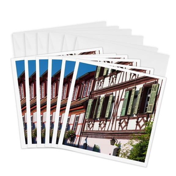 3drose, Germany, Black Forest, Gengenbach, Half Timbered Town Buildings, 6 Greeting Cards with Envelopes