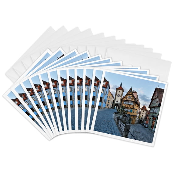 3drose, Germany, Rothenburg Ob Der Tauber, Ploenlein Triangular Place, 12 Greeting Cards with Envelopes