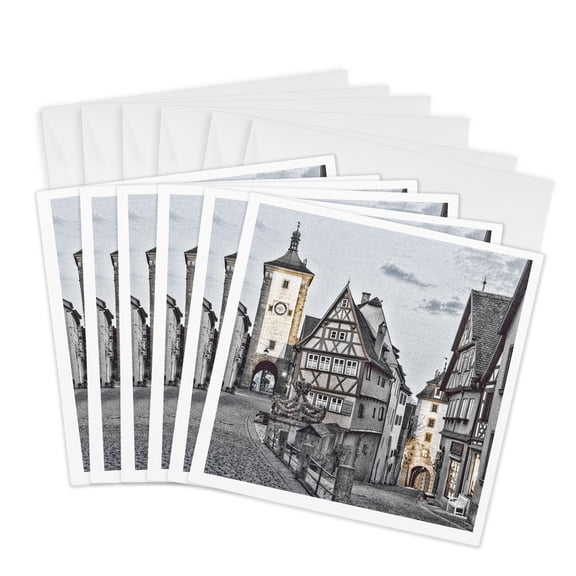 3drose, Germany, Rothenburg Ob Der Tauber, Ploenlein Triangular Place., 6 Greeting Cards with Envelopes