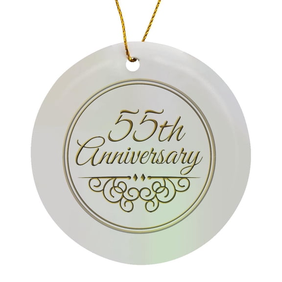3drose, Gift for 55th Anniversary - Gold Text for Celebrating Wedding Anniversaries - 55 Years Married Together, Circle Porcelain Ornament