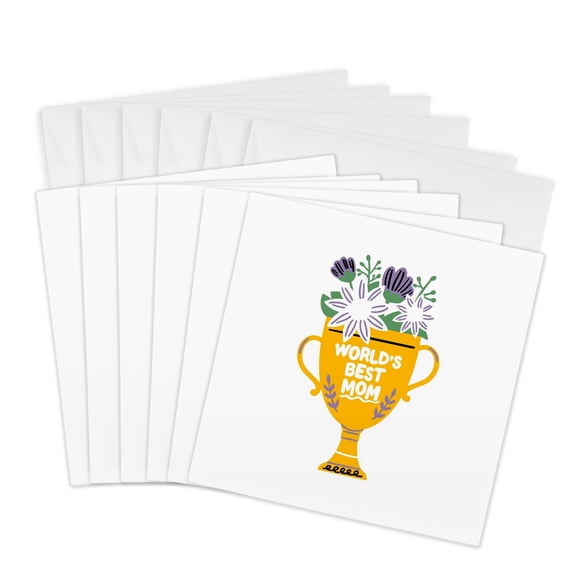 3drose, Gift for Mom on Mothers Day Trophy of a Worlds Best Mom, 6 Greeting Cards with Envelopes