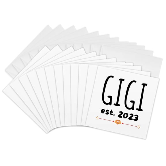 3drose, Gigi Established 2023 Grand Parent Merchandise, 12 Greeting Cards with Envelopes