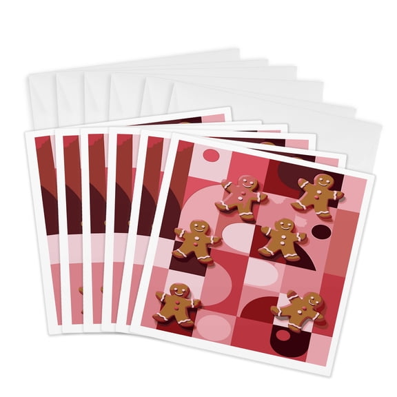 3drose, Gingerbread Man Retro Christmas Cookie Holiday Baking, 6 Greeting Cards with Envelopes