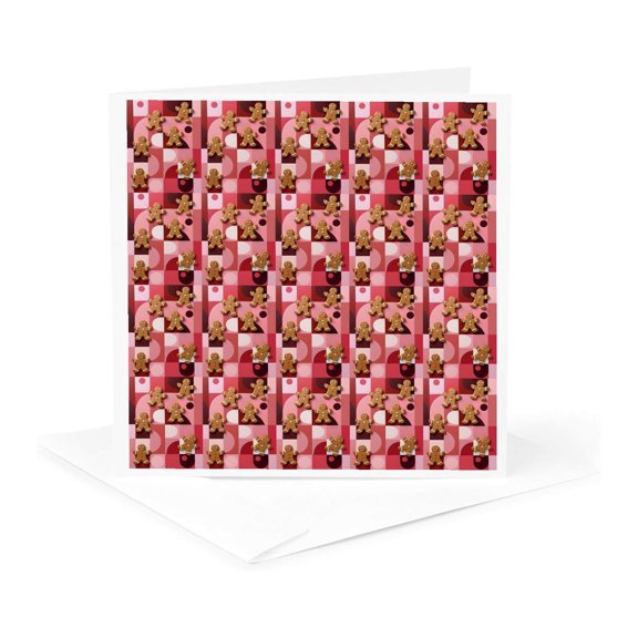 3drose, Gingerbread Man Retro Christmas Cookie Holiday Baking Pattern, 1 Greeting Card with Envelope