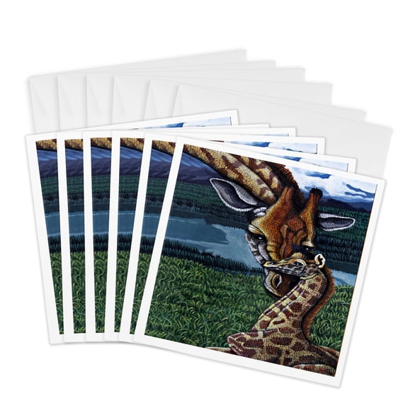 3drose, Giraffe Mother, 6 Greeting Cards with Envelopes