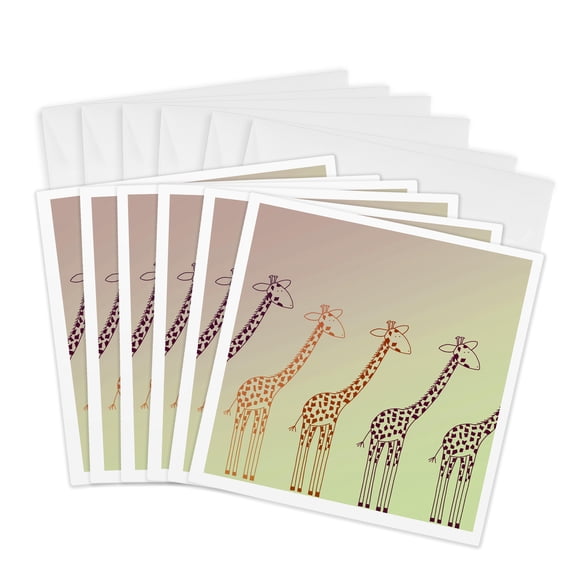 3drose, Giraffe Parade Cute Animals Art, 6 Greeting Cards with Envelopes
