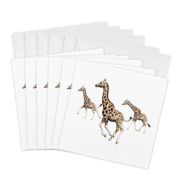 3drose, Giraffe Trio Running, 6 Greeting Cards with Envelopes