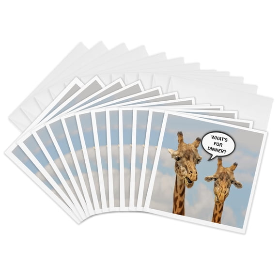 3drose, Giraffes Funny What Is for Dinner Photograph, 3dsm, 12 Greeting Cards with Envelopes