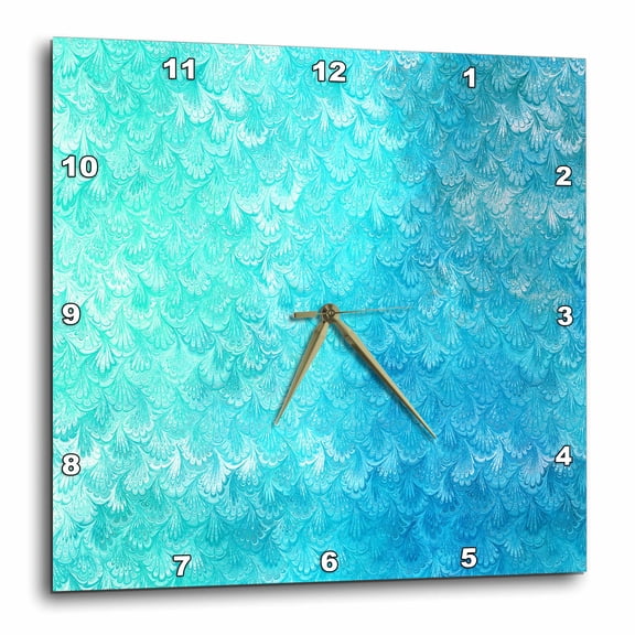 3drose, Girly Trend Teal Blue Luxury Elegant Mermaid Scales Glitter Glamor, 15x15 Wall Clock