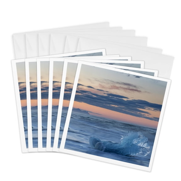 3drose, Glacial Ice in Surf Along Diamond Beach, Kalfafellsstadur, Iceland., 6 Greeting Cards with Envelopes