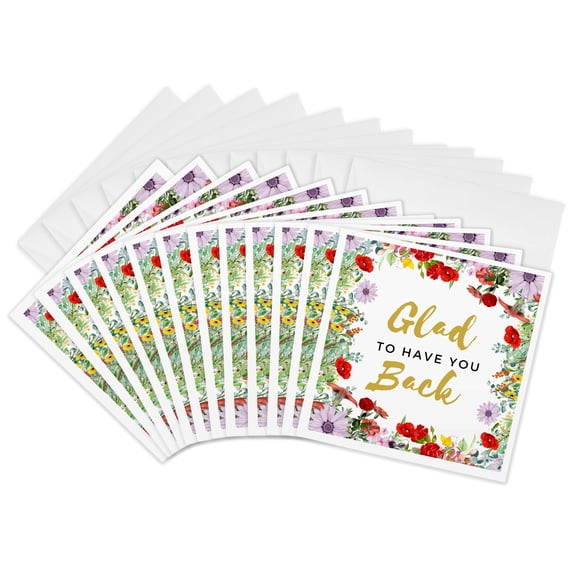 3drose, Glad to Have You Back Floral Welcome Return from Job Office Work Leave, 12 Greeting Cards with Envelopes